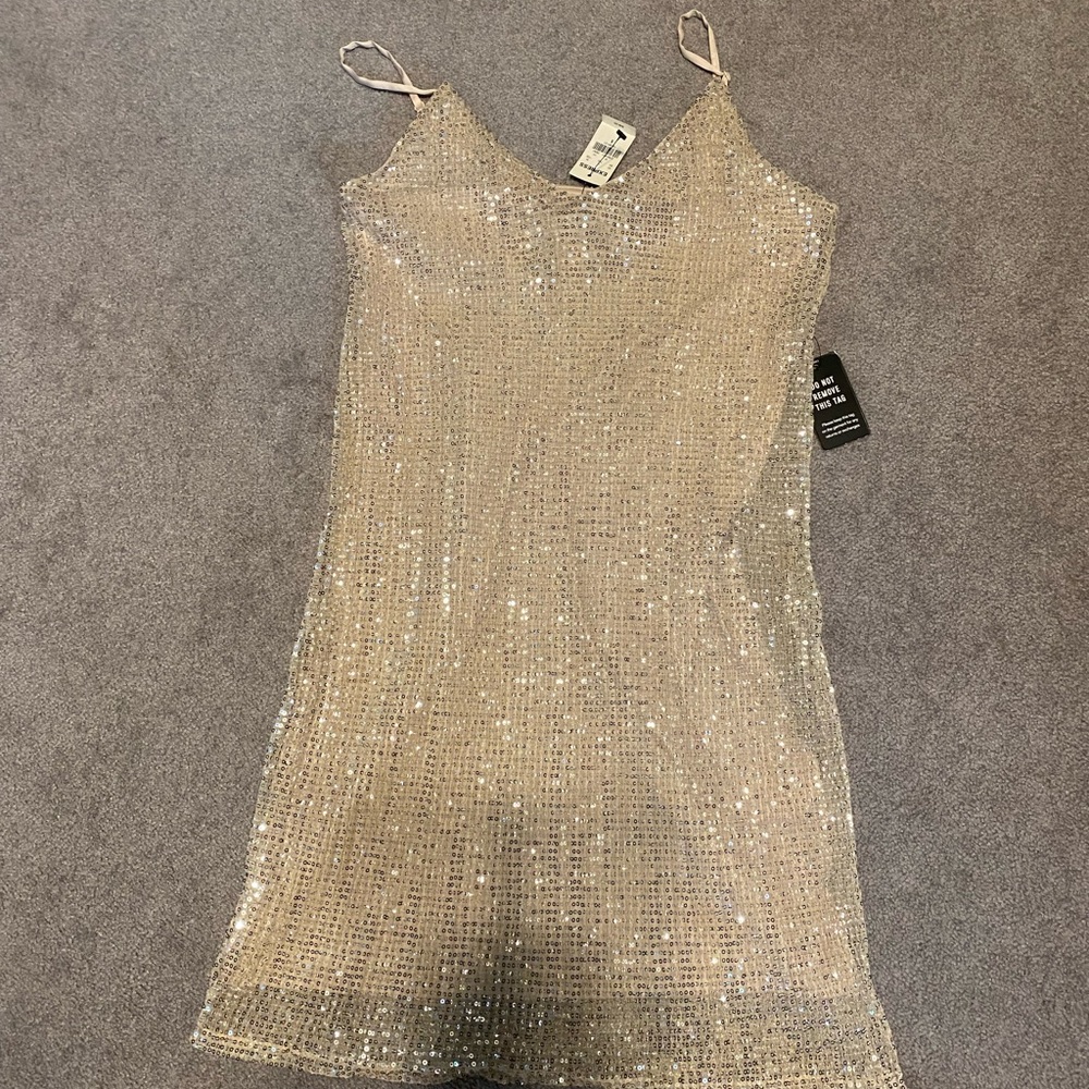 Express Gold V-Neck Lightweight Mini Dress